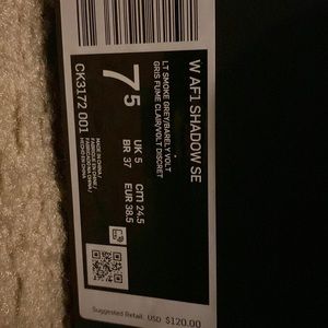 size 7.5 W AF1 Shadow SE